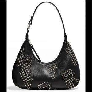 BY FAR Baby Amber Logo-Studded Lambskin Shoulder Bag in Black NWT